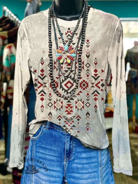 Aztec Art Print Casual Mesh Top