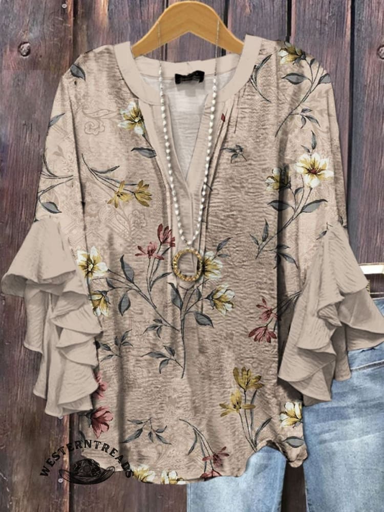 🔥Hot Sale🔥Women's Retro Floral Print Casual Top