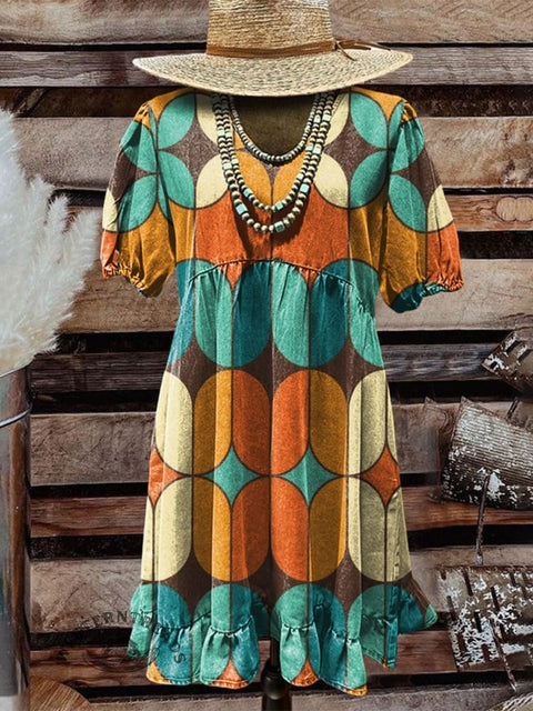 Women's Geometric Art Print Pocket Cotton Dress