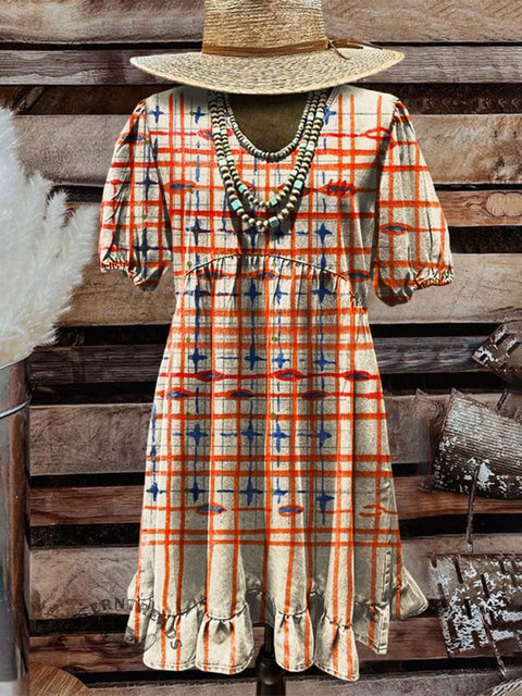 Women's Geometric Art Print Pocket Cotton Dress