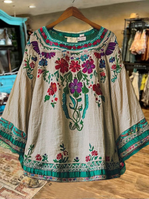 Ethnic Floral Print Casual Top
