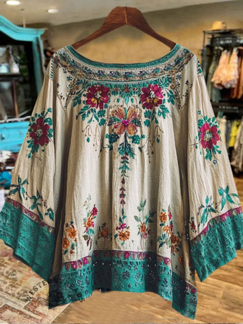 Ethnic Floral Print Casual Top