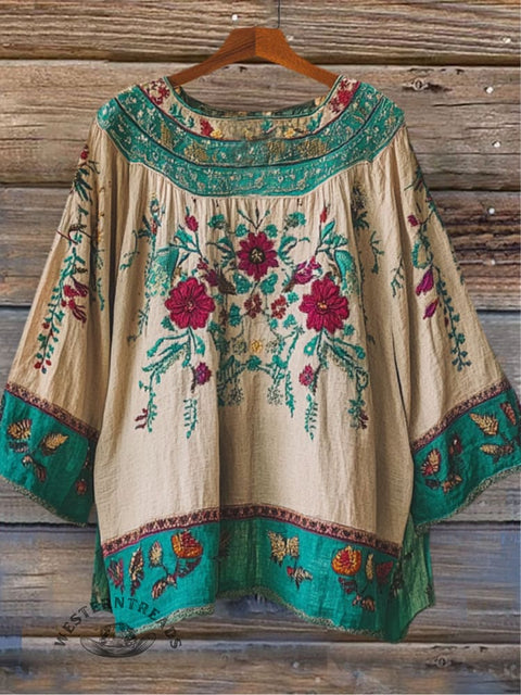 Ethnic Floral Print Casual Top