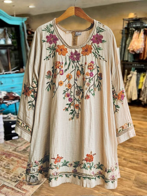 Ethnic Floral Print Casual Top