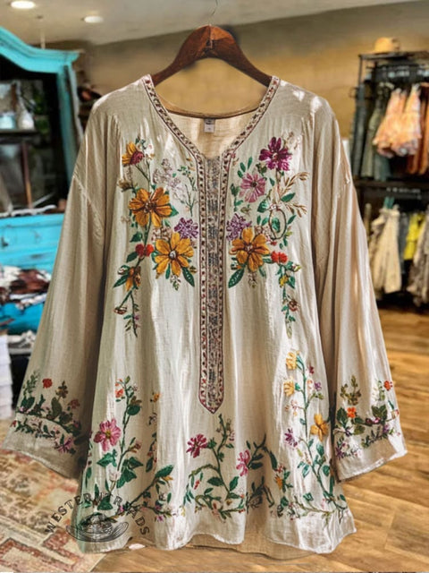 Ethnic Floral Print Casual Top