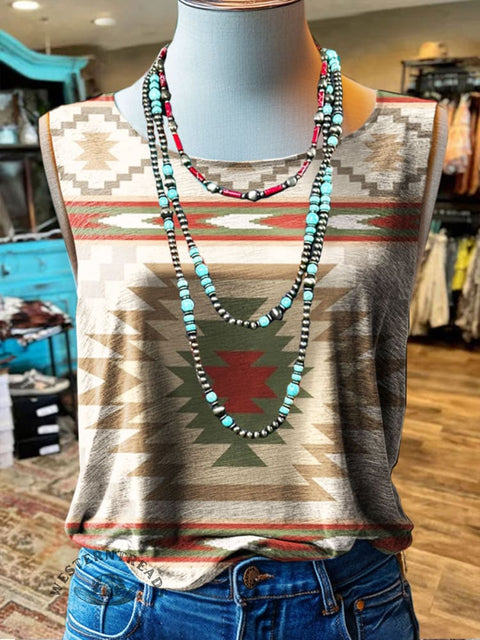 Aztec Art Print Casual Tank Top