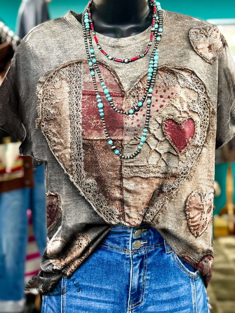 Women's Vintage Heart Print Casual Top