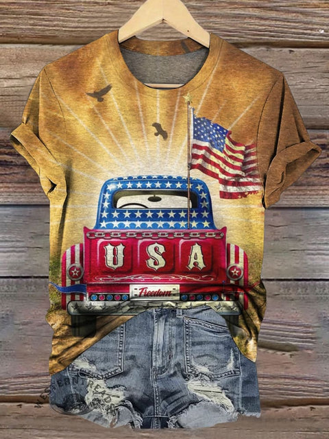 Independence Day Truck Print Casual T-shirt