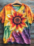 Colorful Sunflower Print Casual Top