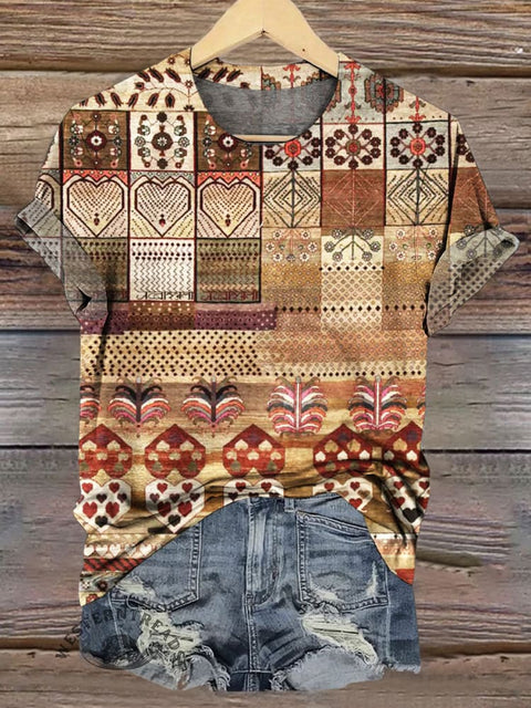 Retro Ethnic Pattern Art Print Casual T-shirt