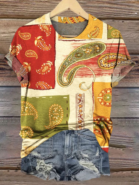 Retro Paisley Art Print Casual T-shirt