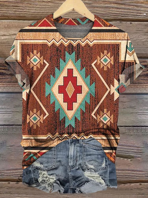 Retro Aztec Print Casual T-shirt