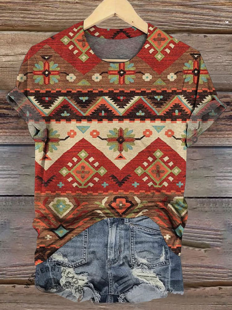 Retro Ethnic Art Print Casual T-shirt