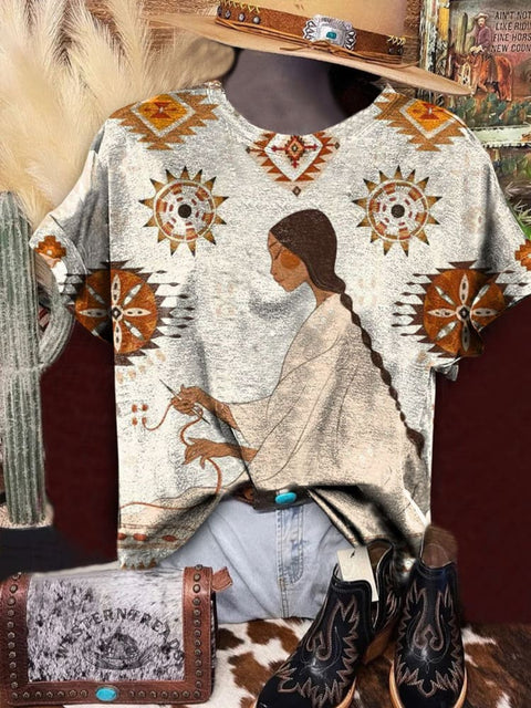 Ethnic Art Print Casual T-shirt