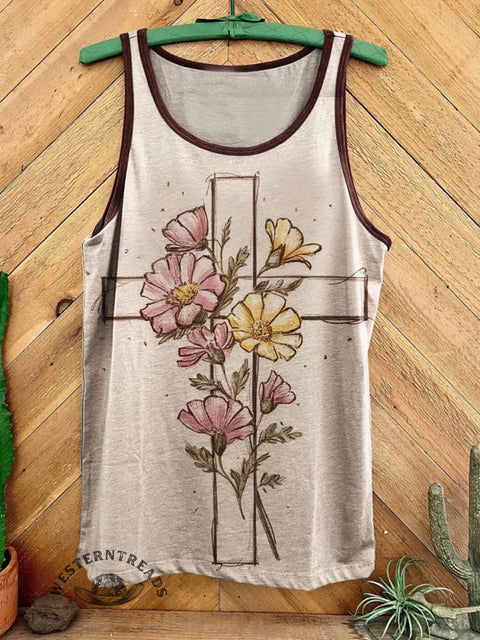 Cross Floral Print Tank Top