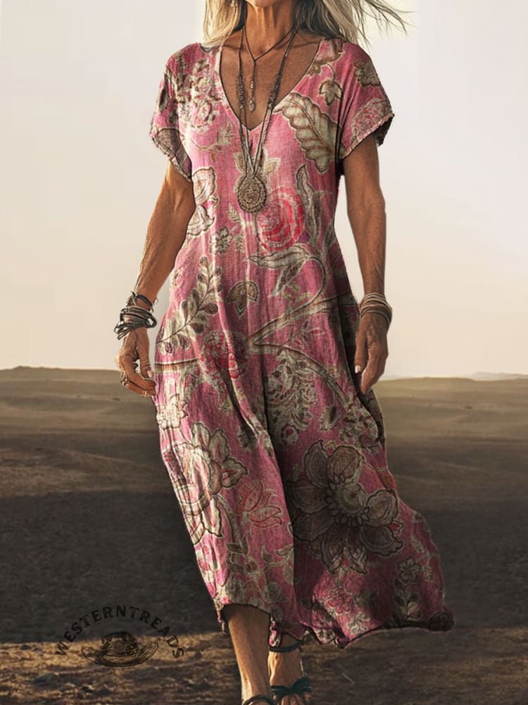 Vintage Floral Print Casual Dress