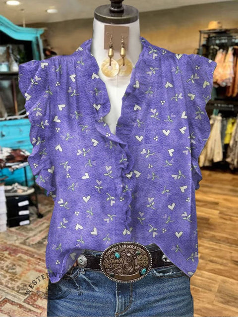 Floral Printed Lotus Leaf Casual Top