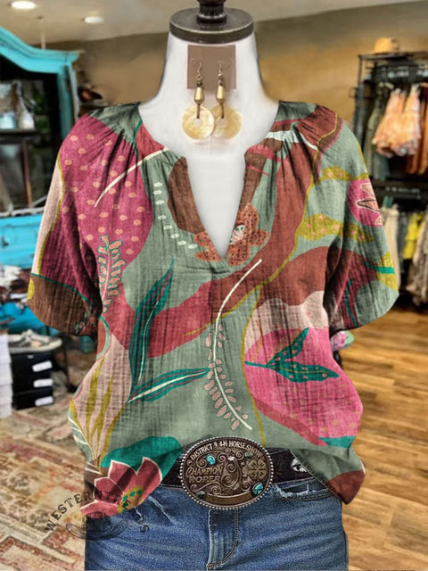 Abstract Art Printed Casual Short-sleeved Top