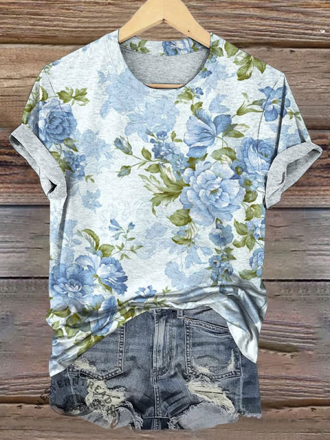 Flowers Print Casual T-shirt