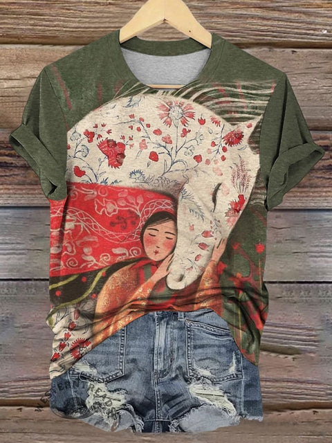 Cowgirl Art Print Casual T-shirt