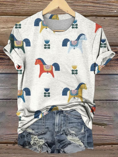 Horse Art Printed Casual T-shirt