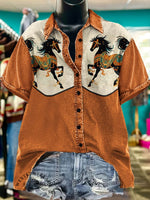 Horse Art Print Casual Western Top