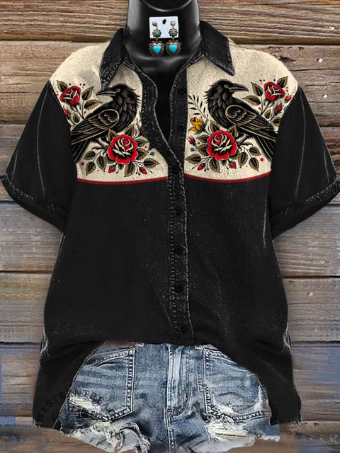 Crow Art Print Casual Western Top