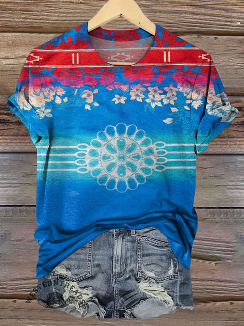 Ethnic Floral Art Print Casual T-shirt