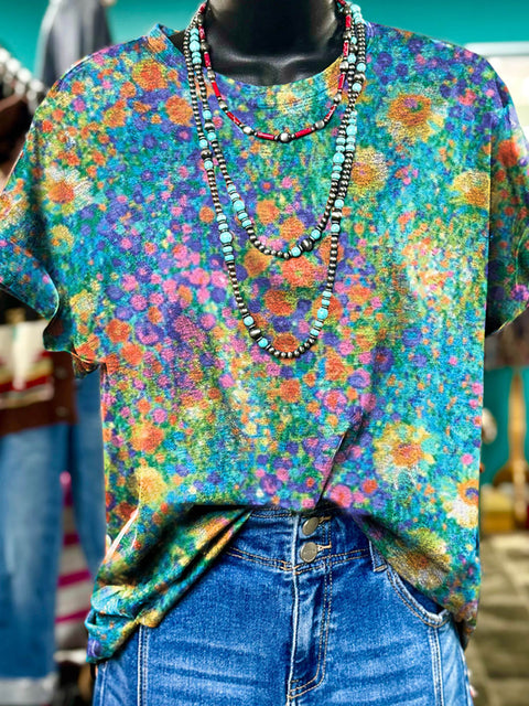 Floral Art Print Casual T-shirt