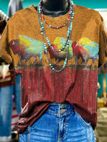 Brown bull print short-sleeved T-shirt