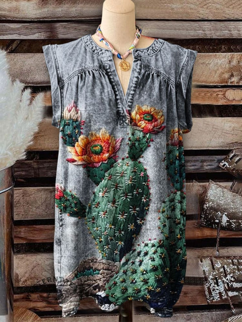 Cactus Print Sleeveless Dress