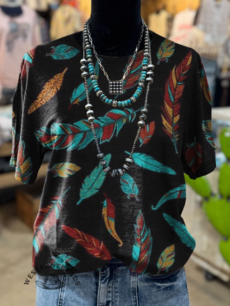 Feather Print Casual Top