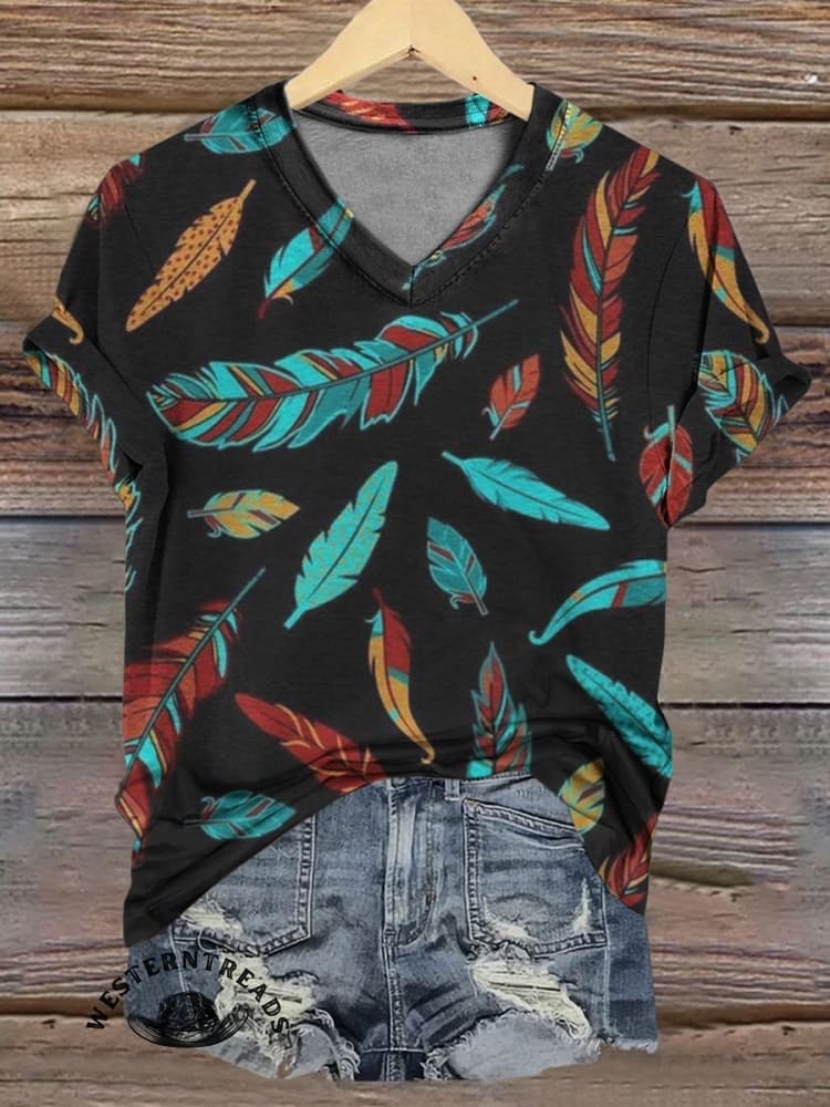 Feather Print Casual Top