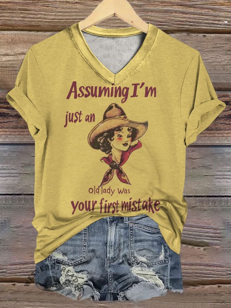 Cowgirl Print Casual Short Sleeve Top