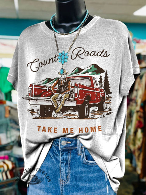 Country Roads Western Art Print Casual T-shirt