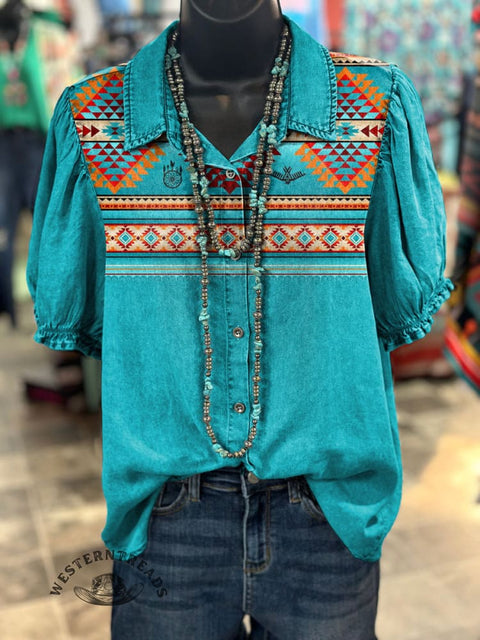 Women's Aztec Art Print Casual Cotton Shirt