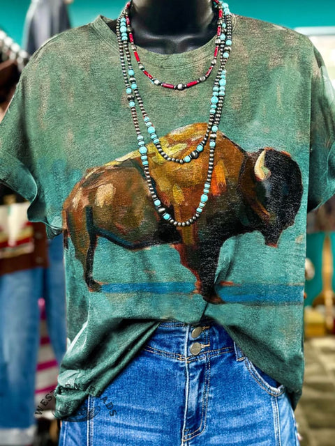 Bull Art Print Casual T-shirt