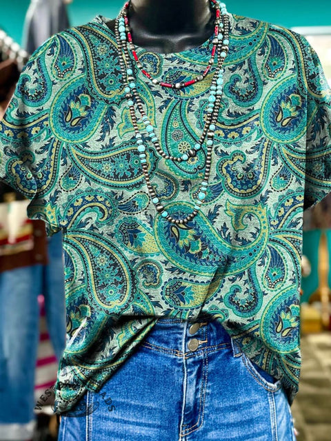 Women's Paisley Print Casual T-shirt
