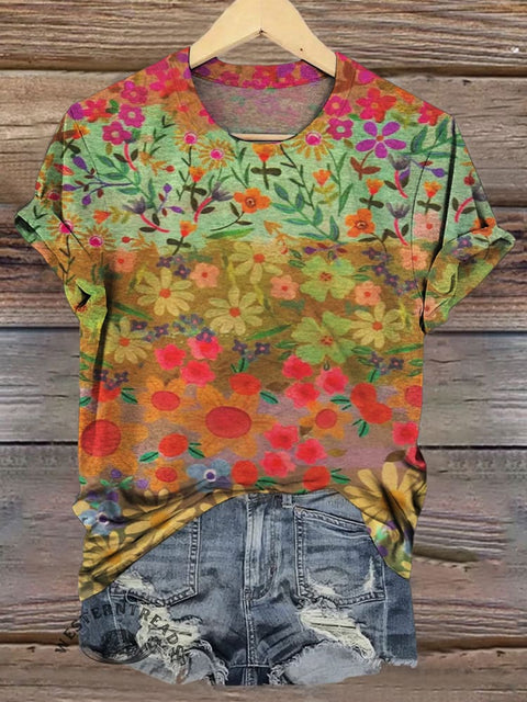 Ethnic Flowers Art Print Casual T-shirt