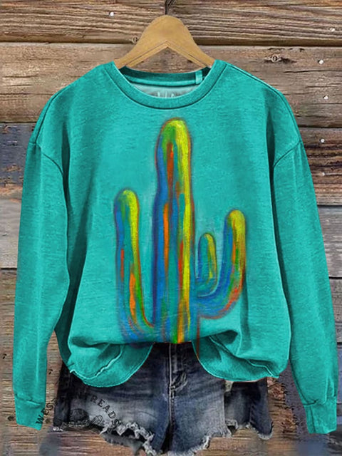 Cactus Print Casual Cotton Sweatshirt
