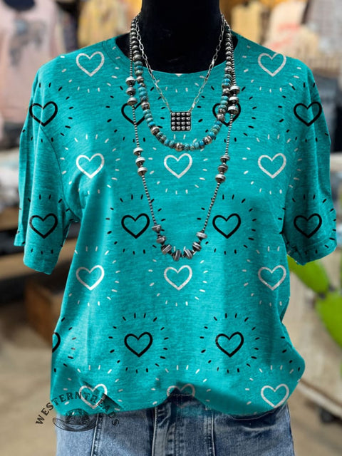 Heart Art Print Casual T-shirt