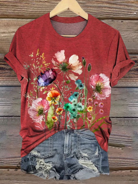 Bohemian Floral Prints Casual T-shirt