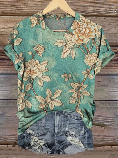 Floral Art Print Casual T-shirt