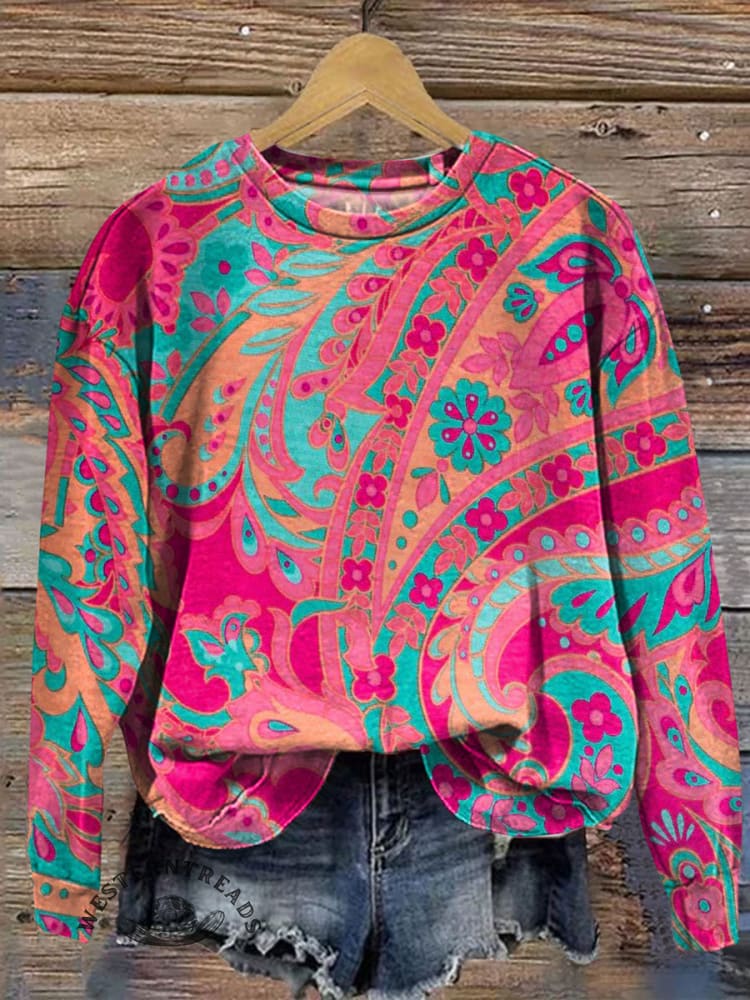 Paisley Art Print Casual Cotton Sweatshirt