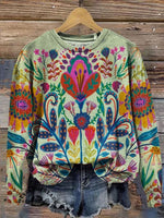 Ethnic Flowers Print Casual T-shirt