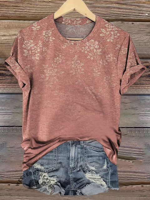 Gradient Floral Print Casual T-shirt