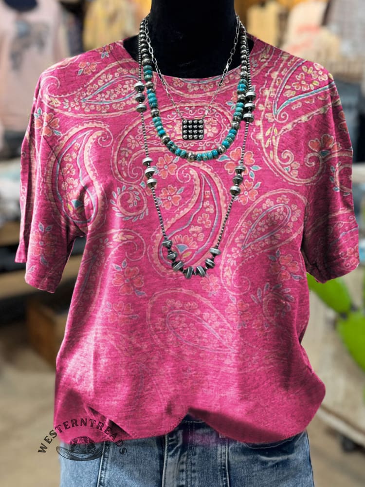 Paisley Gradient Print Casual T-shirt