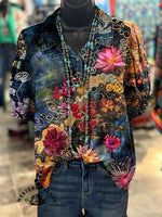 Women's Vintage Floral Art Prints Casual Cotton Linen Shirt
