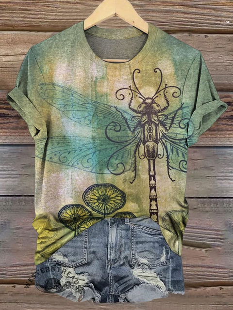 Retro Dragonfly Prints T-shirt