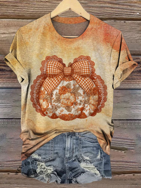 Lace Flower Pumpkin Prints T-shirt